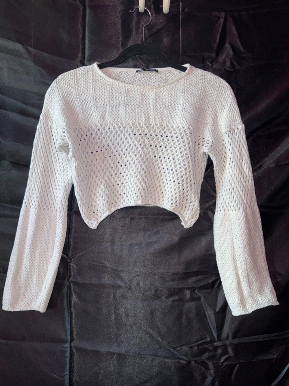 Zara White Open-Knit Cropped Sweater
